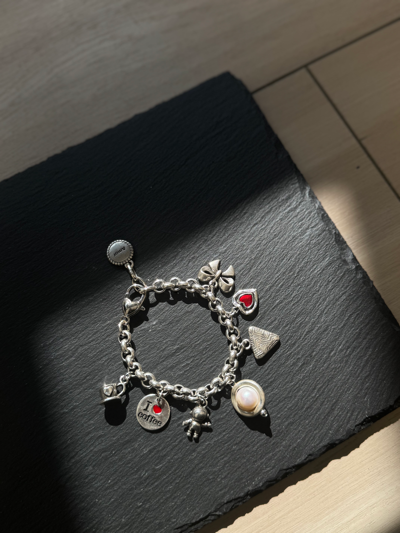 Silver Plated Pearl Charm Bracelet