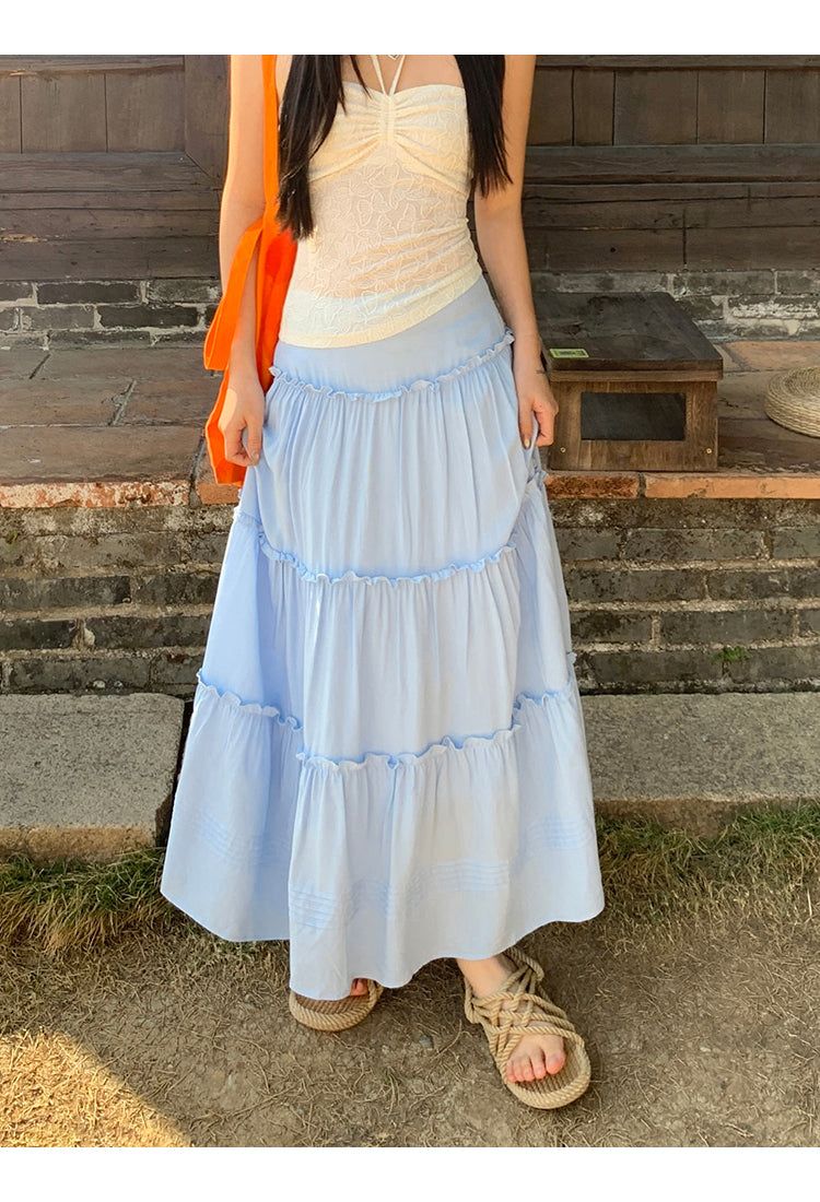 sky frill cancan long skirt