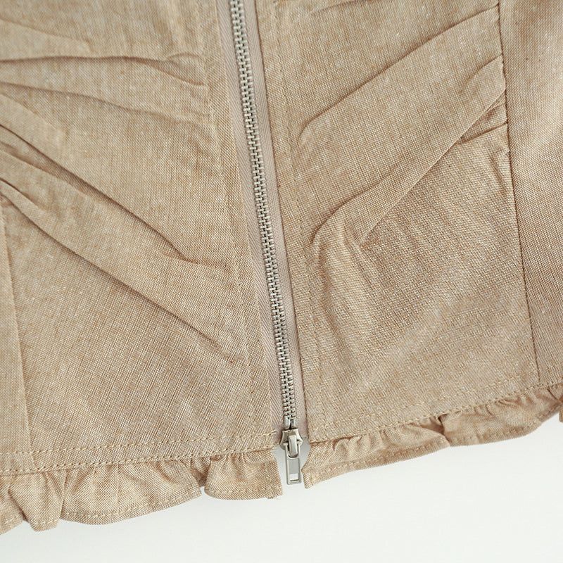 Frill shirring zipper corset top 231139667