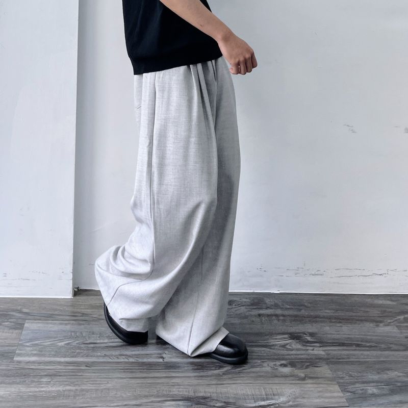 Mist Grey Asymmetric Pleat Trousers
