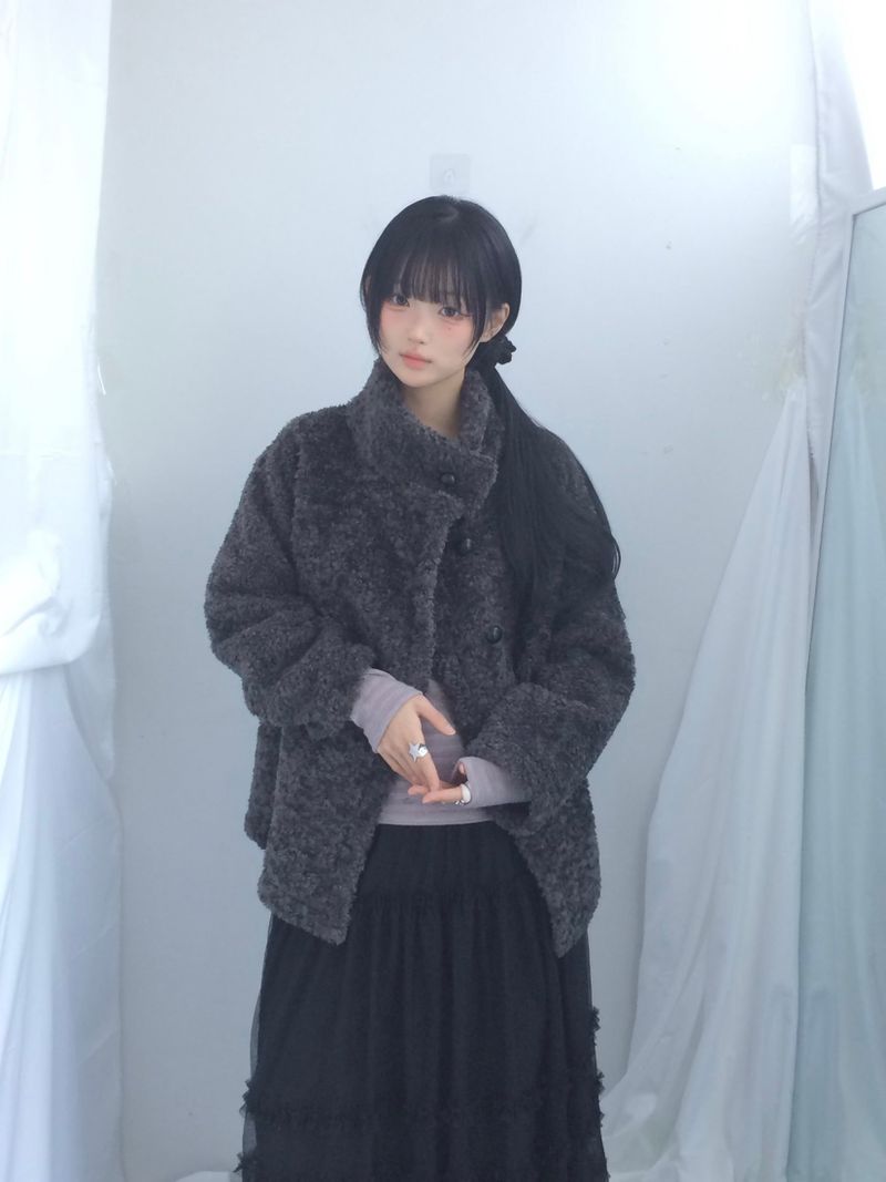 highneck puffy fur jacket