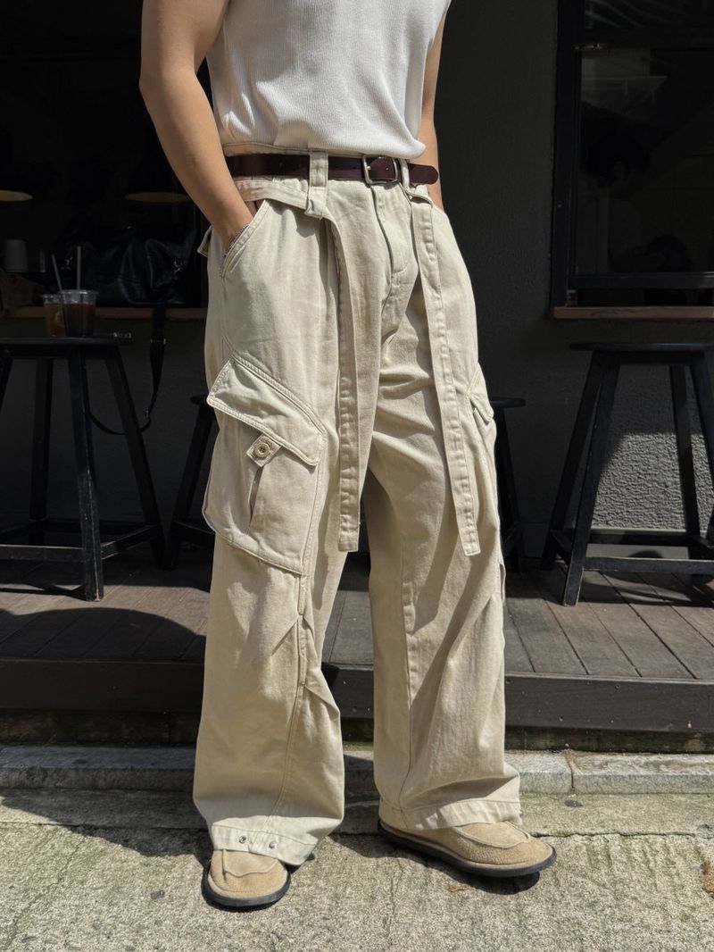 Belted cut line dying cargo pants