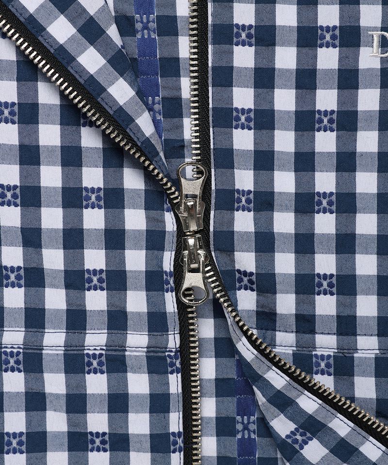 HOODED CHECK WIND BREAKER NAVY(CV2GSUB960A)