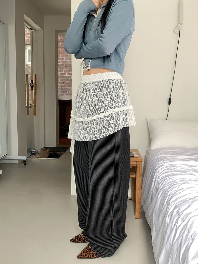 LACE UNBAL LAYERED SKIRT (2C)