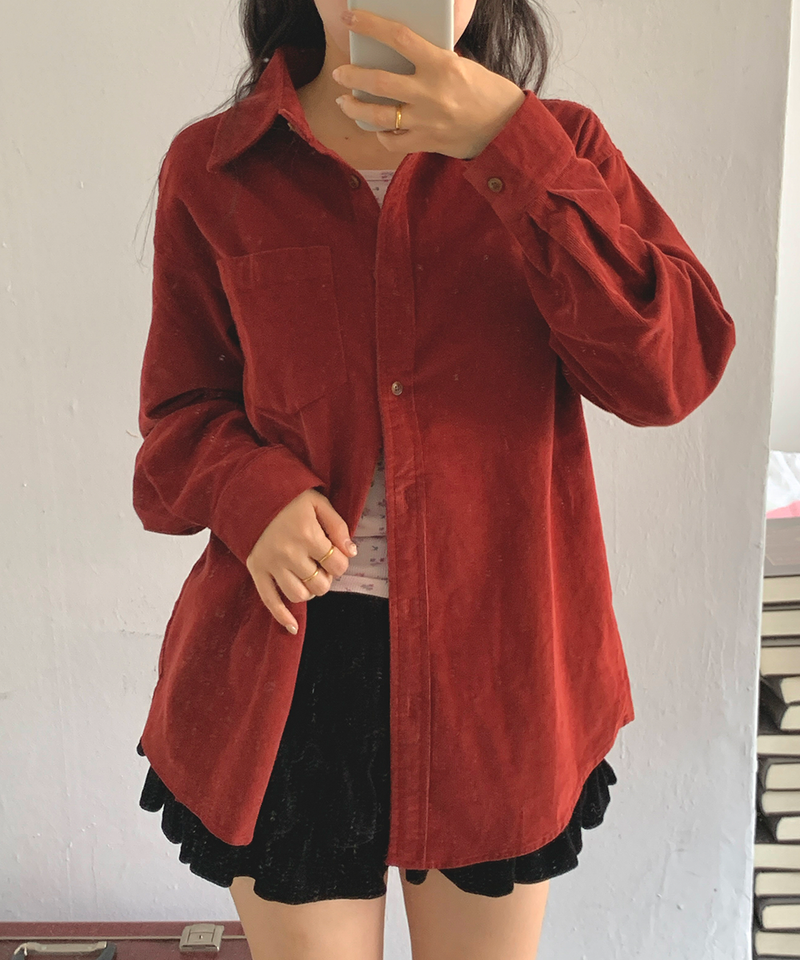 Corduroy Collar Shirt Shirt Blouse Basic Item Cotton