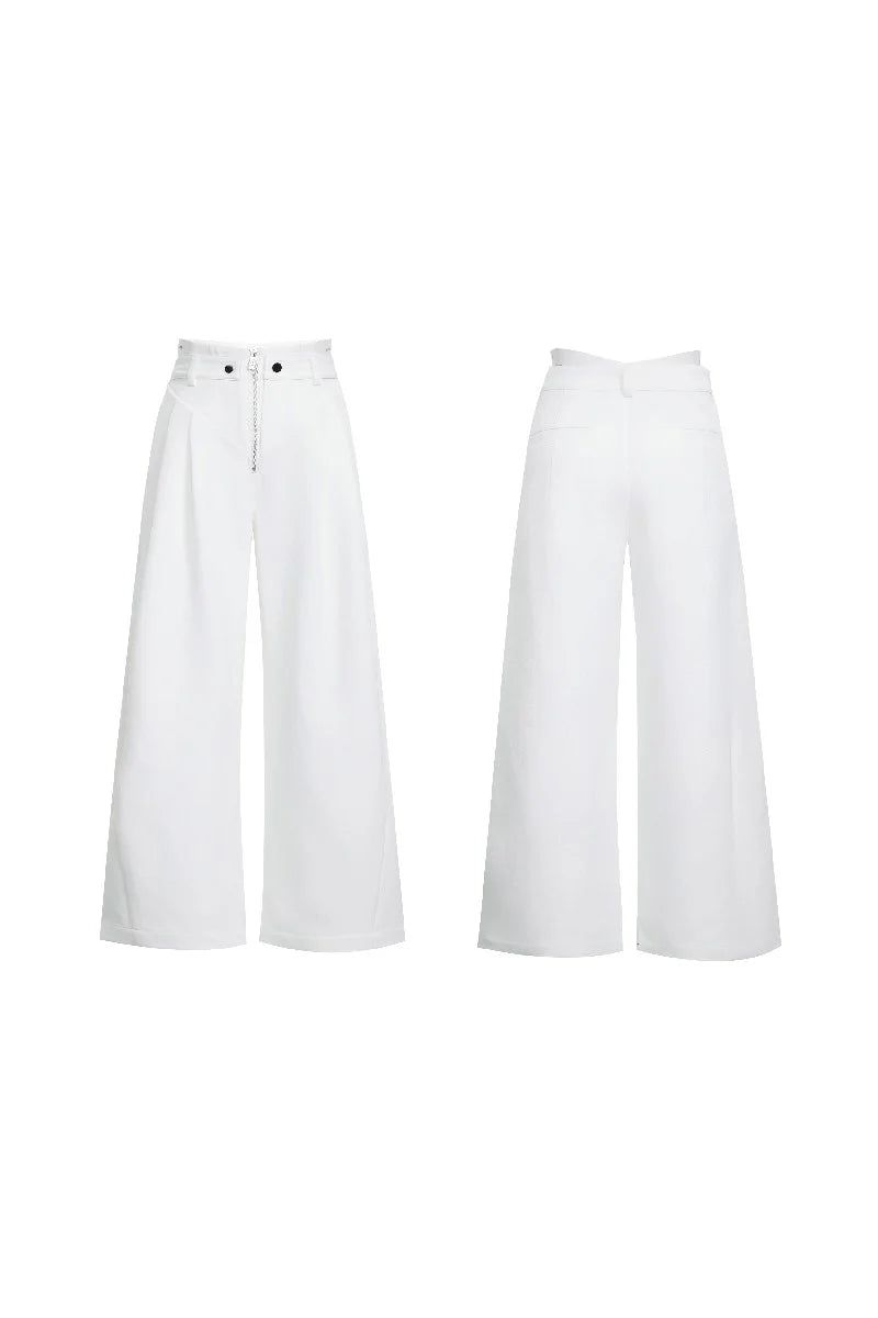 Zipper Detail Wide Leg Trousers