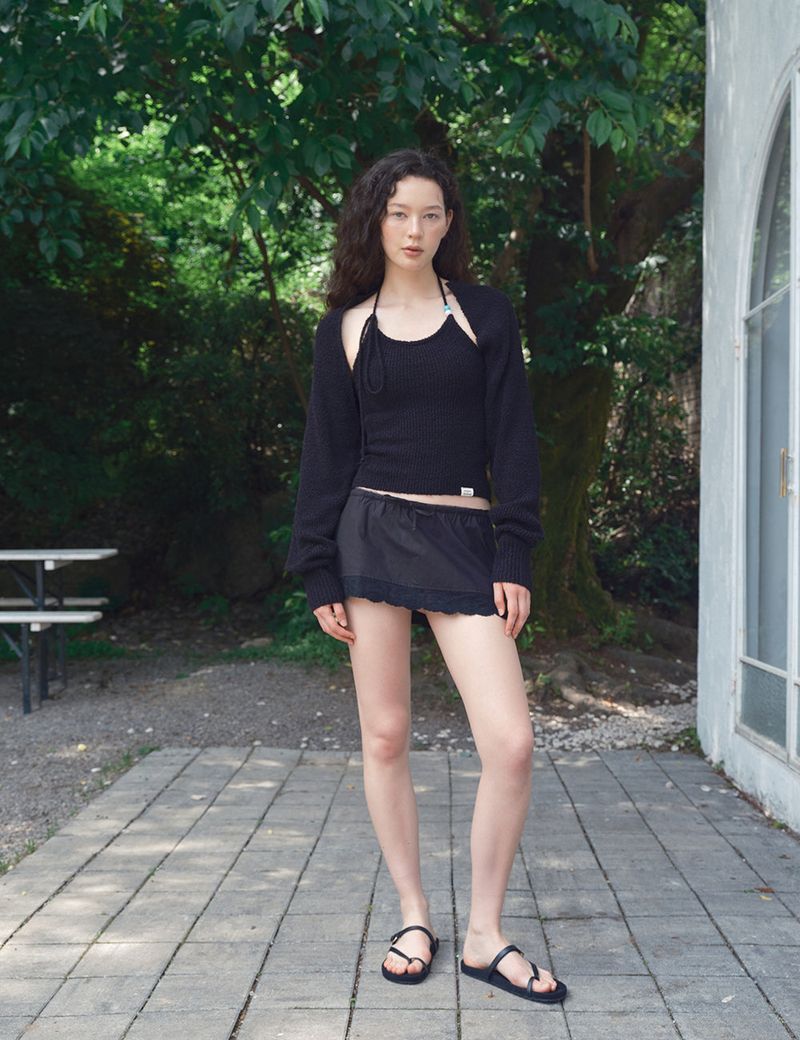 Summer Boucle Knit Halter Top_black