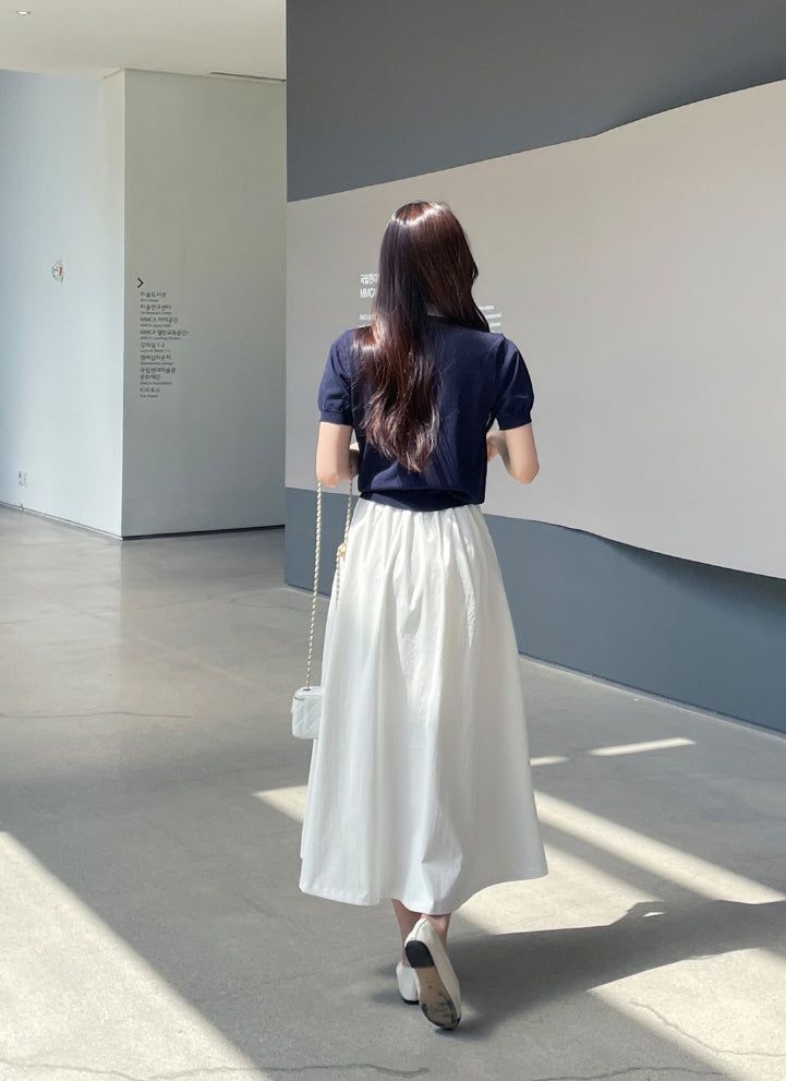 Even Banding Flare Long Skirt