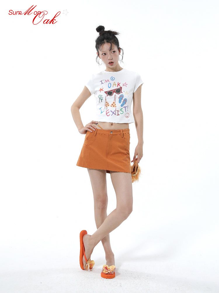 Summon Oak Red Y2K A-Line Denim Mini Skirt for Women, Low-Waist Bodycon Style for Summer