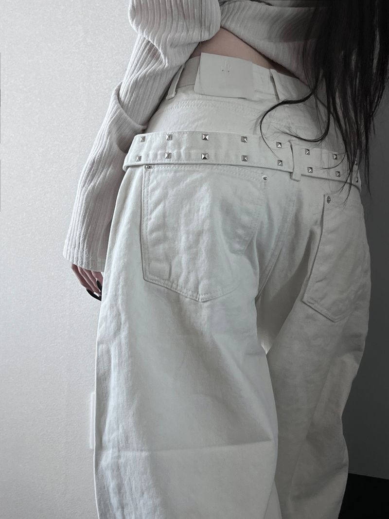 stud edge wide denim (fleece-lined / 2color)