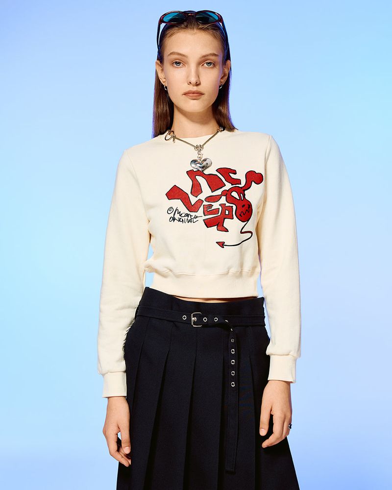 DEVIL HEAD LOGO CROP SWEATSHIRT-IVORY