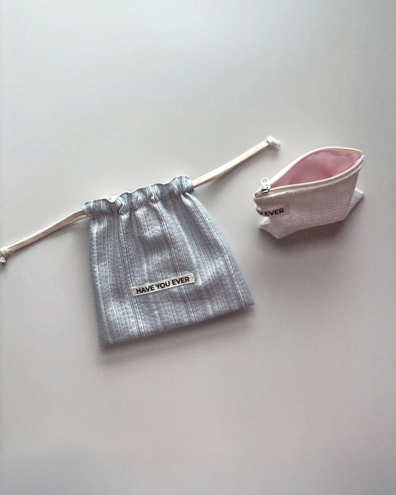 Pattern string pouch - blue stripe , S size