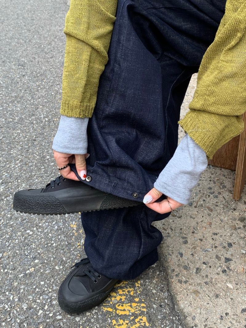 Snap Non-Fade Denim String Wide Pants (2 colors)