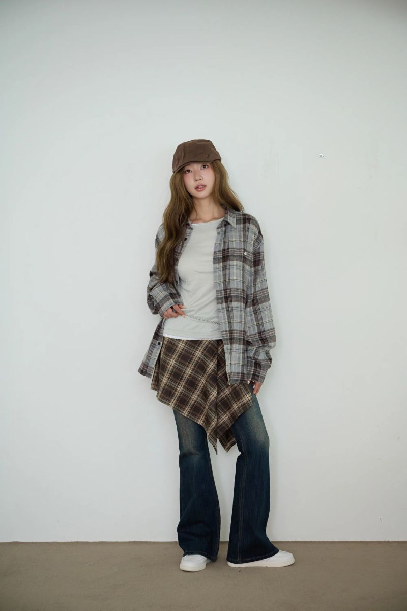 AROUND TIE CHECK LAYERED SKIRT
