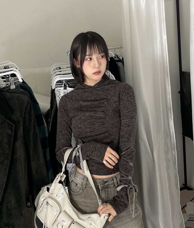 Ballet shirring hooded top