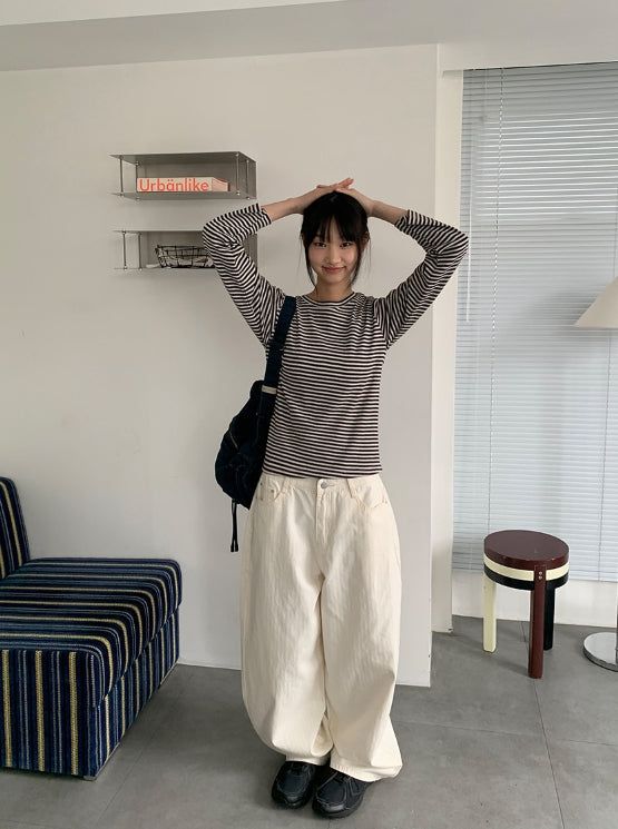 キンバーボーダーラウンド長袖Tシャツ