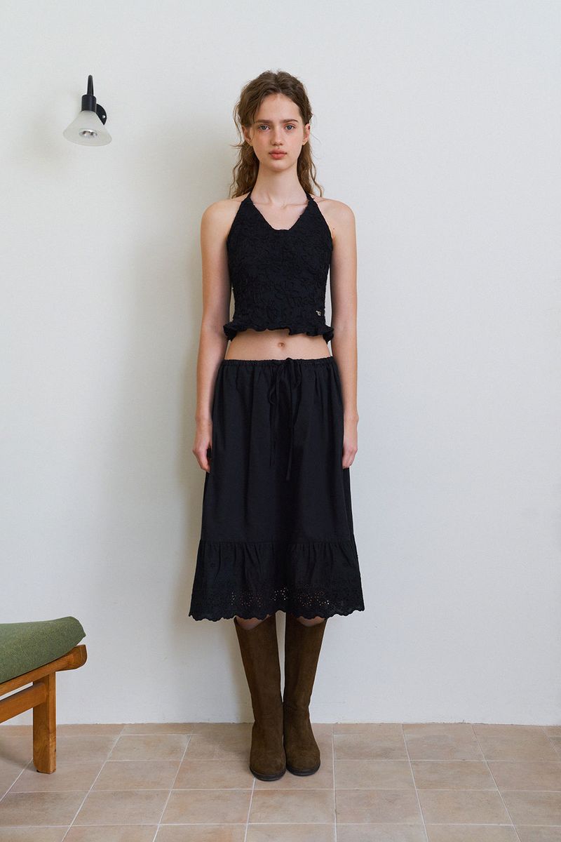 Flower pattern halter top_black