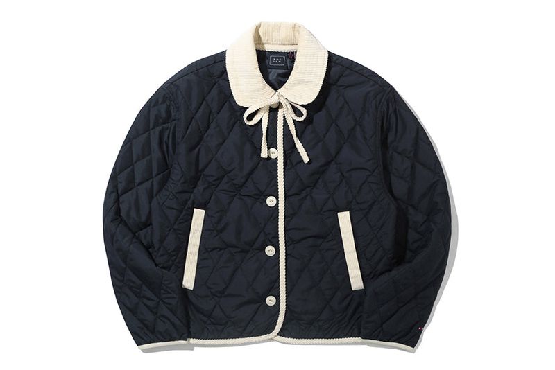 RIBBON TIE QUILTING JACKET_NAVY