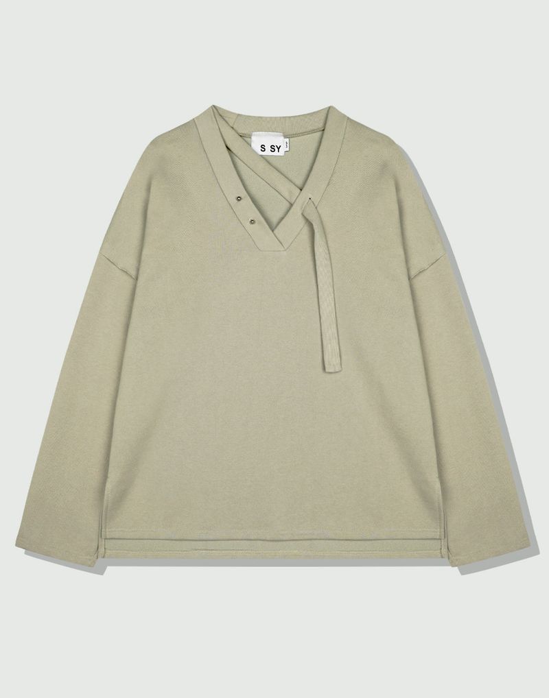 v-neck layerd string pierced mtm mocha