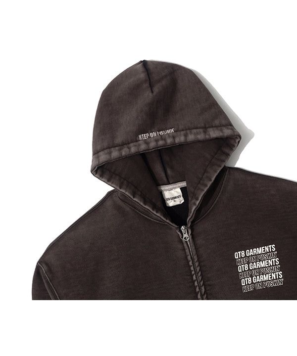 OC Slogan Washed Zip-up hoodie (Black)