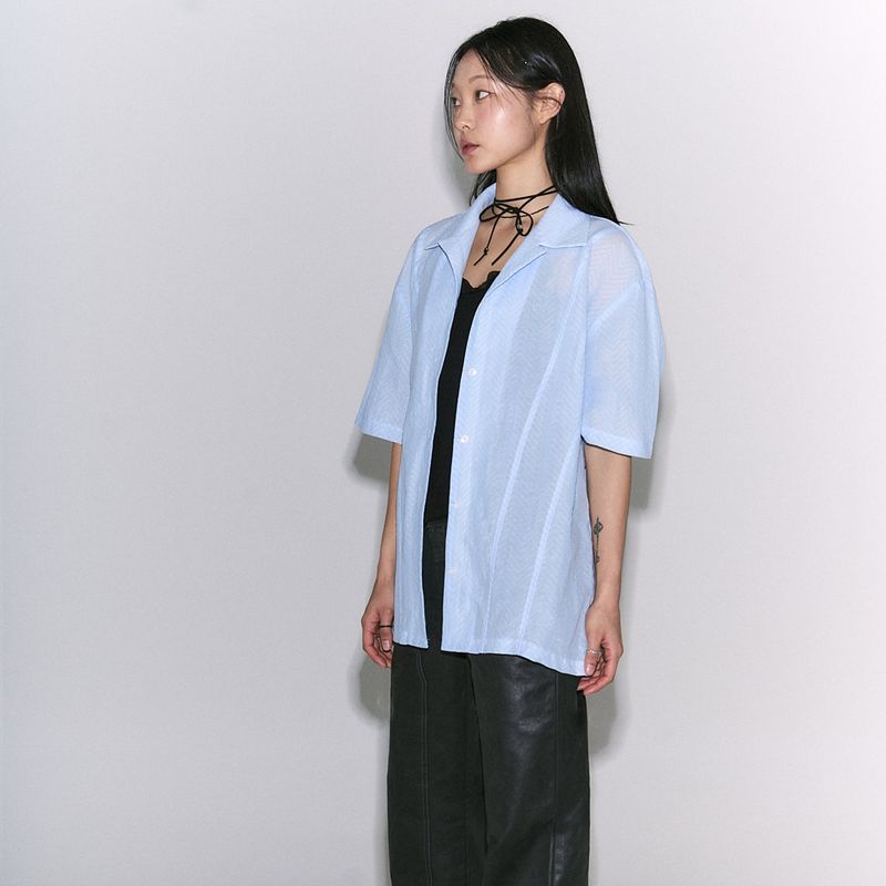 Herringbone Open Collar Shirt sky blue