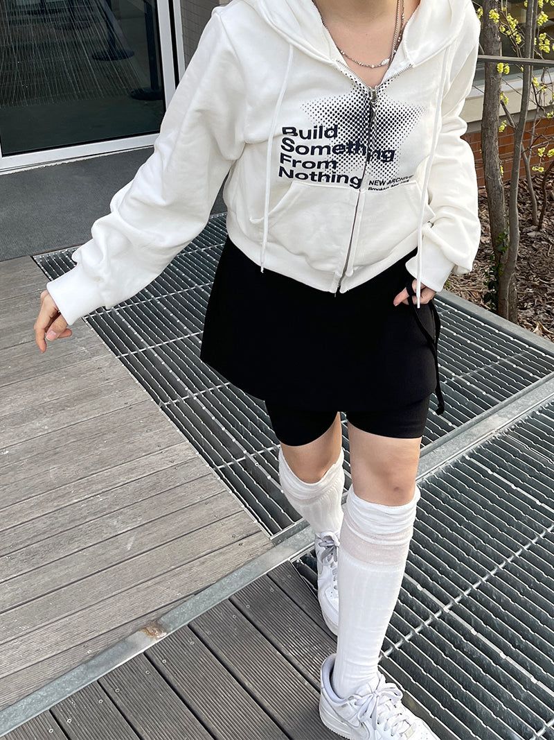 Crop dot hood zip-up