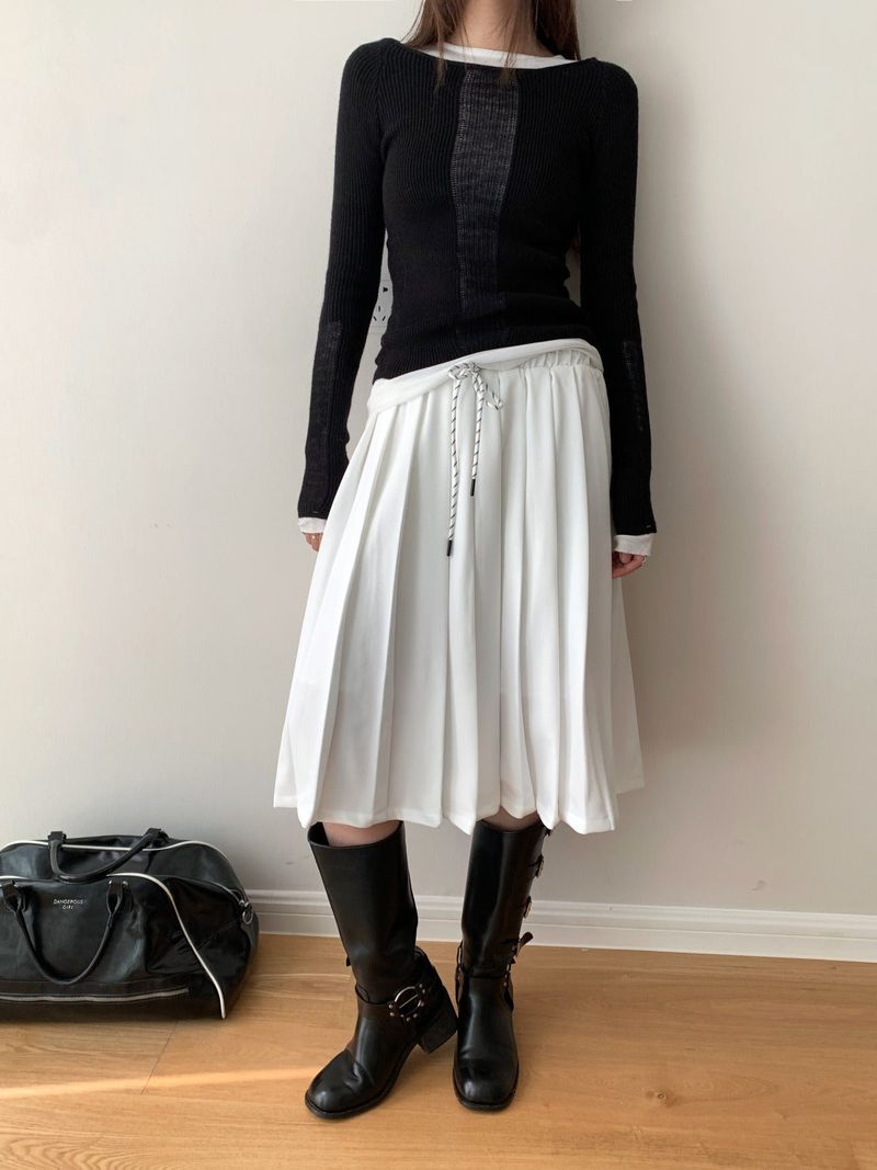 Academy Midi Pleats Banded Waist Skirt