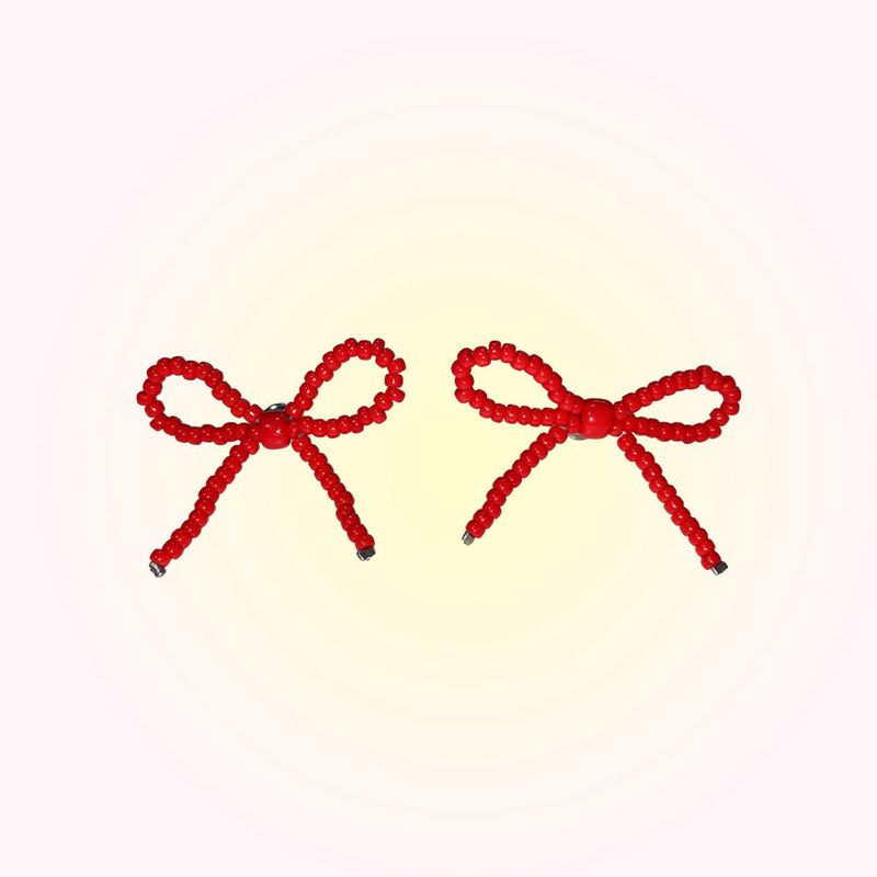 [MADE]Red Ribbon Beads Earing