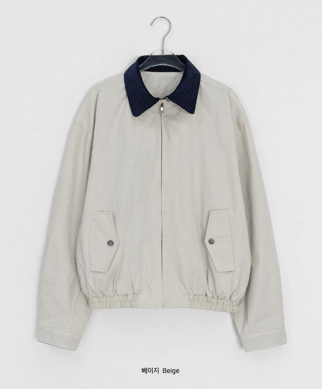 Tupe Coloring Collar Matching Collar Blouson Jumper