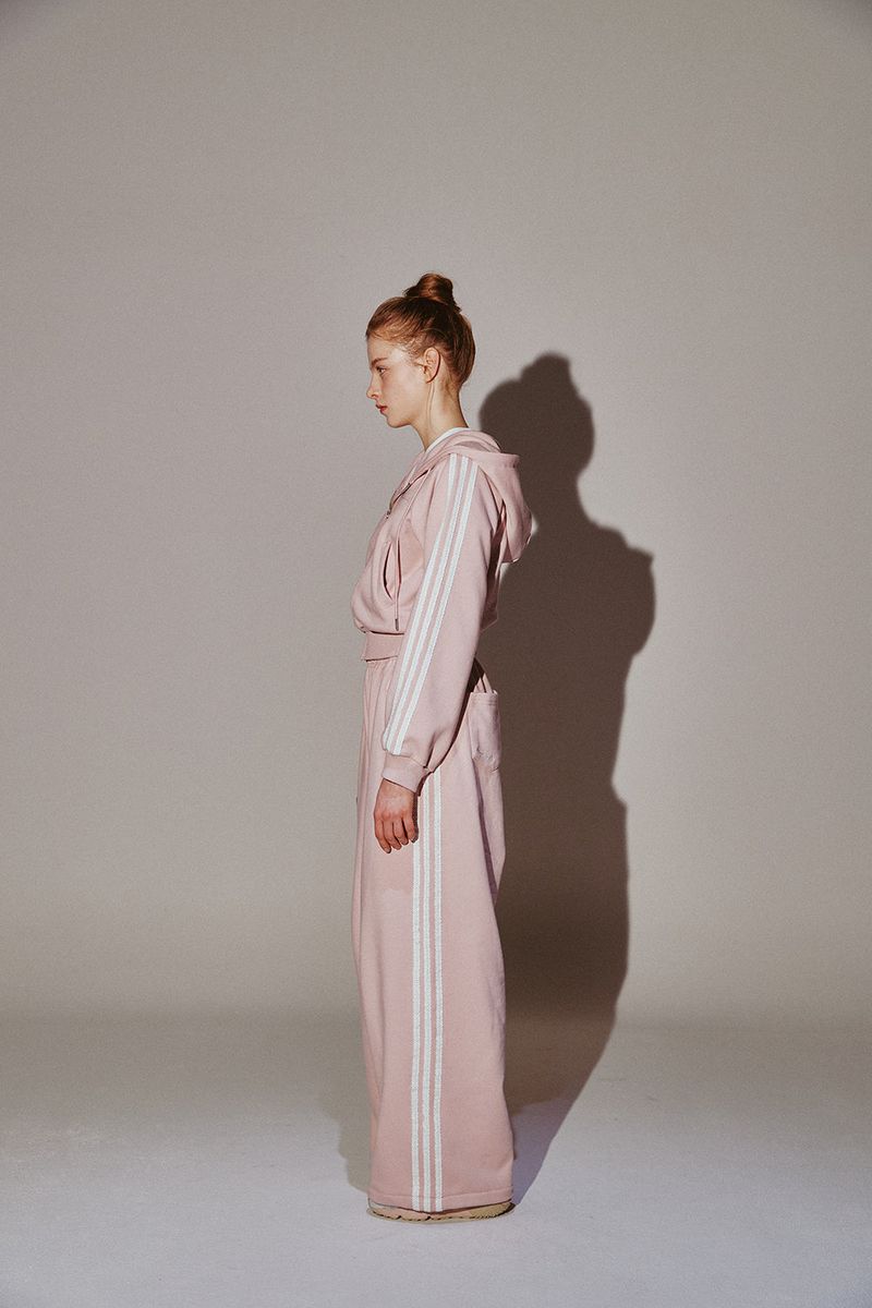 Lace Tape Hood Zip-Up Pink