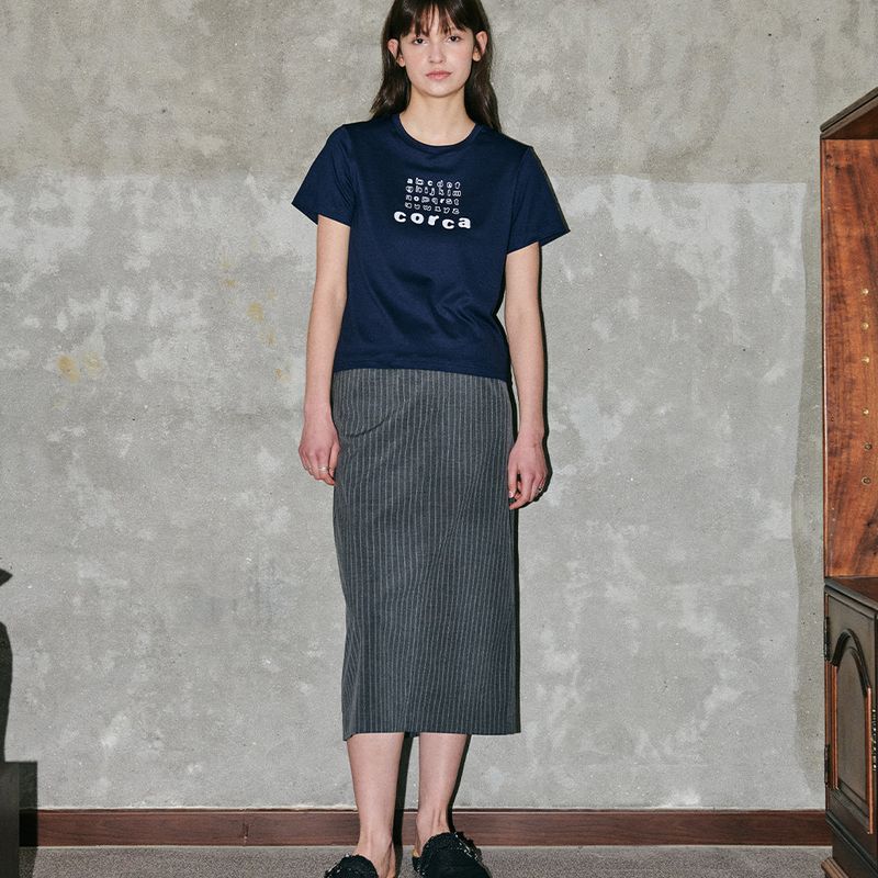 Stripe Long Skirt Grey