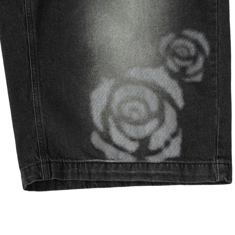 Fire Rose Bermuda Denim Pants Black