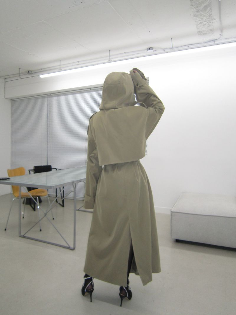 Maxi hood long trench