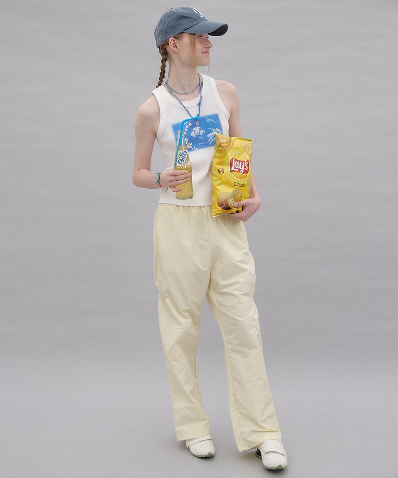 Shirring Nylon Straight Pants - Lemon