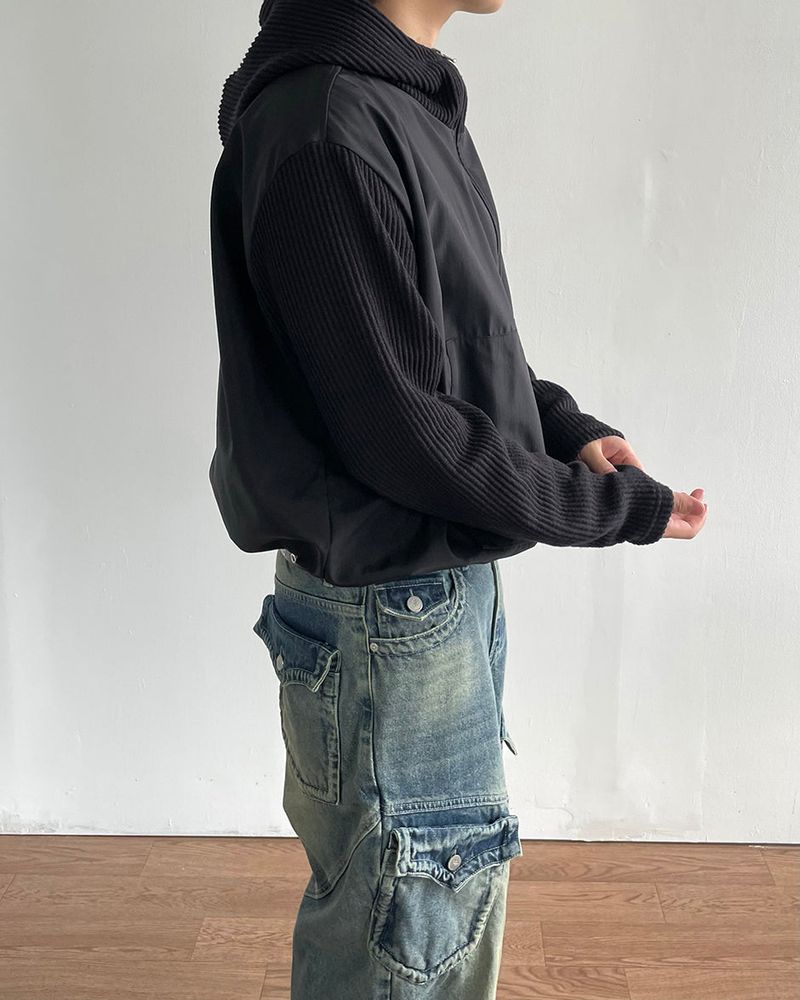 Contrast Highneck Hood Zip-up