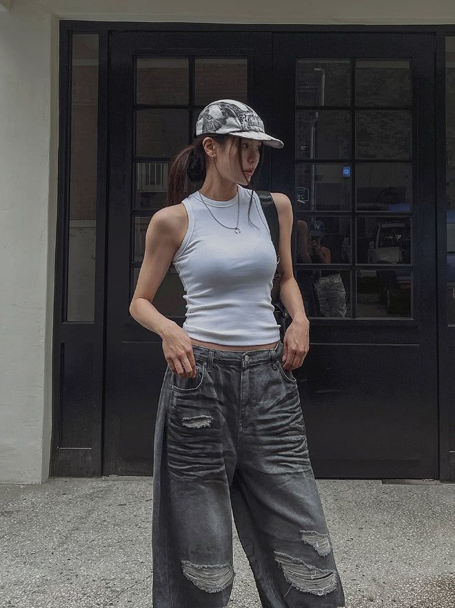 [U-BASIC] Mendel Mango Ribbed Sleeveless