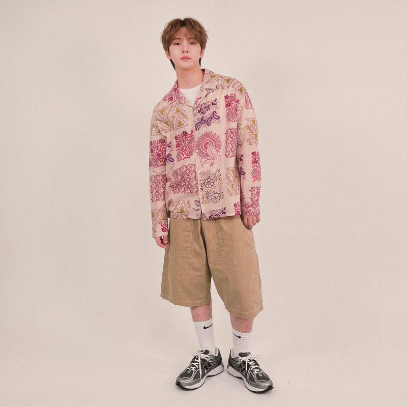 ethnic paisley open collar shirt_purple