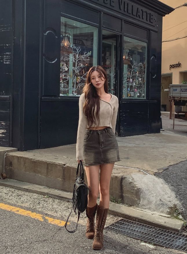 Porni Vintage Washed Denim Skirt