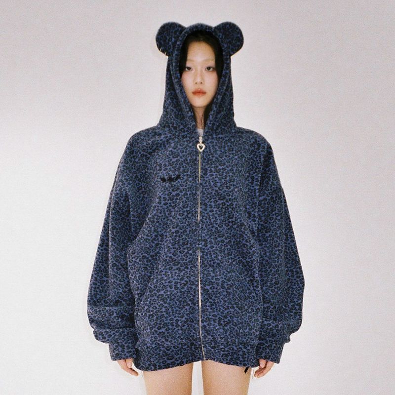 Teddy Leopard Zip-Up Hoodie – Violet
