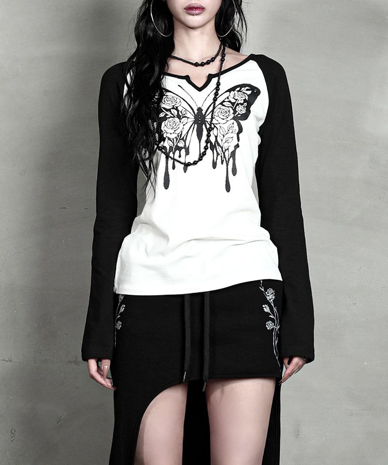 DARLING, YOU ARE BAD（YOU ARE BAD）の「ROSE BUTTERFLY RAGLAN T-SHIRT #BLACK WHITE（Tops）」