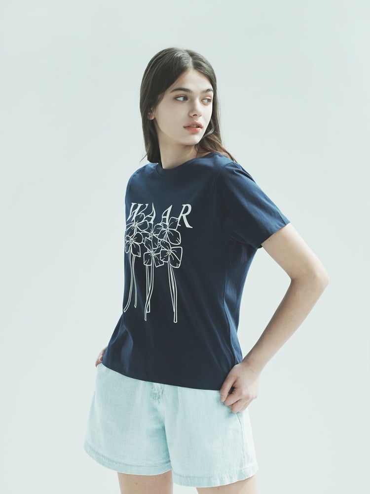 T1009 W FLOWER T-SHIRT_NAVY
