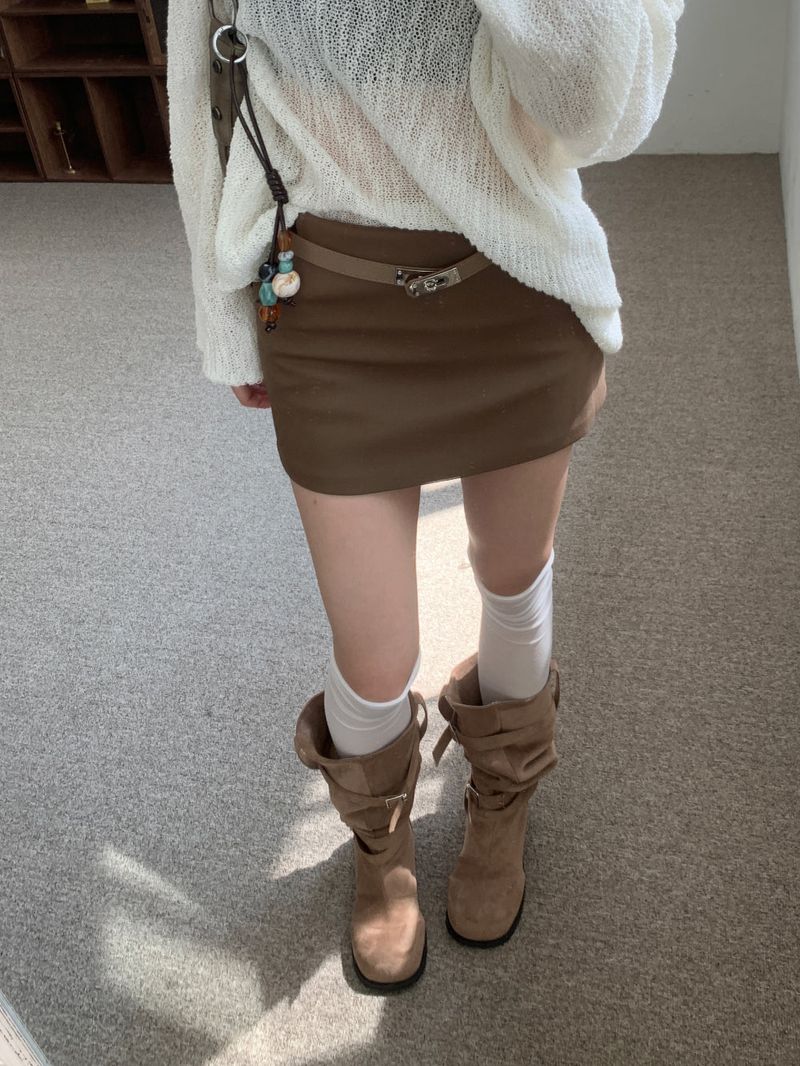 Rustle Buckle Strap Soft Slouch Suede Long Boots