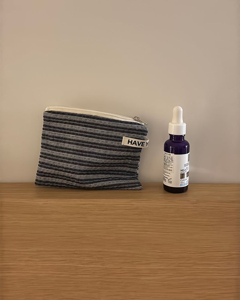 Plain stripe flat pouch - deep blue , S size