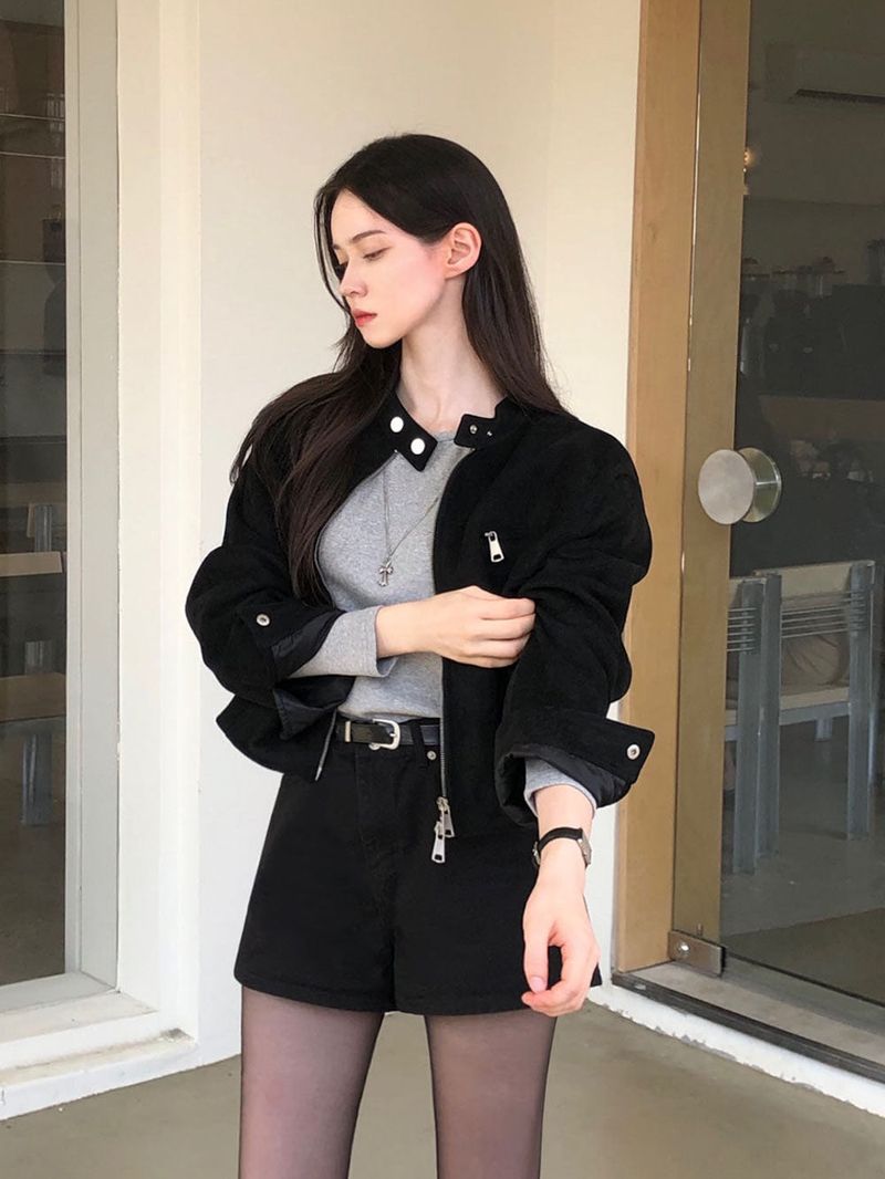 [BELLIDE MADE] BAND COLLAR, SUEDE CROP JACKET