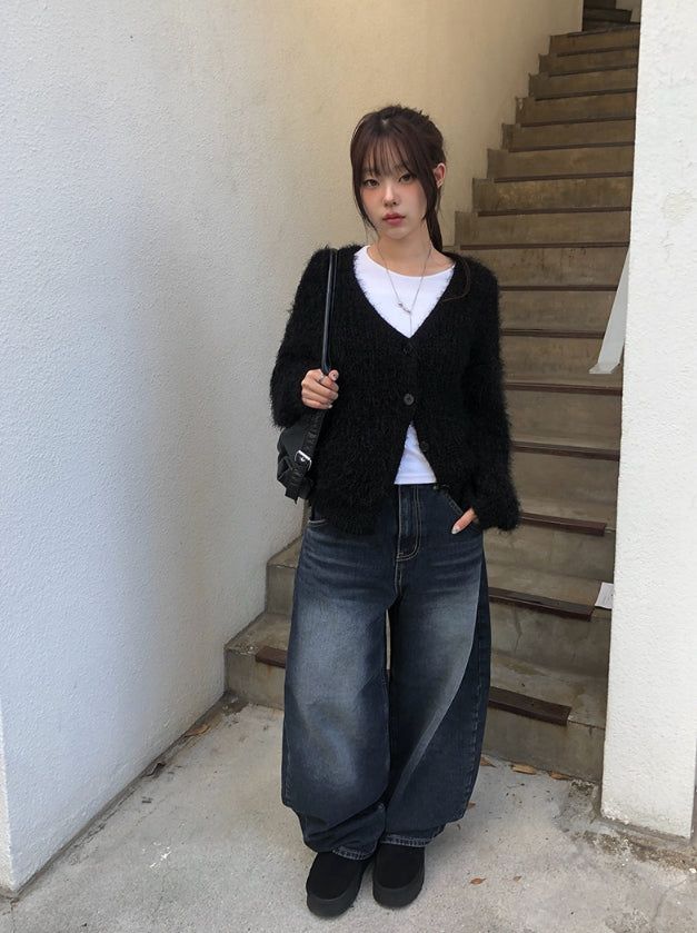 Bowling Hem Snap Wide Washing Denim Pants