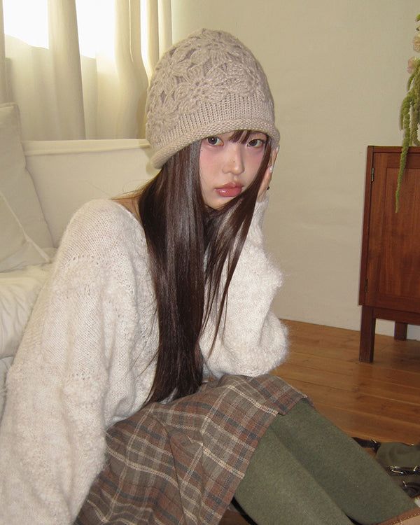 WONDER WONDER（ワンダーワンダー）の「レスフラワーニットビーニー（帽子）」