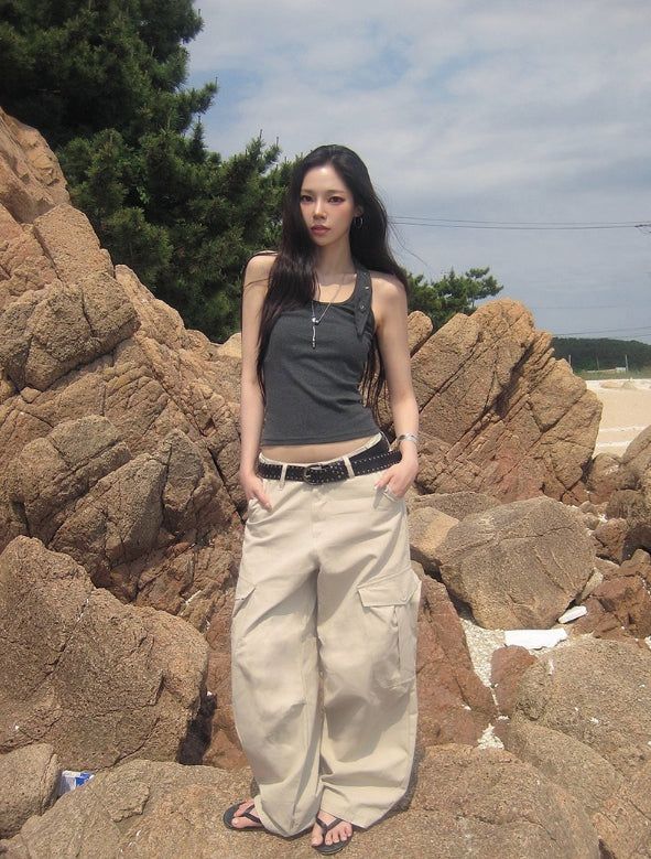 26SS★ [MADE] Pyoli Eyelet Halter Ribbed Sleeveless