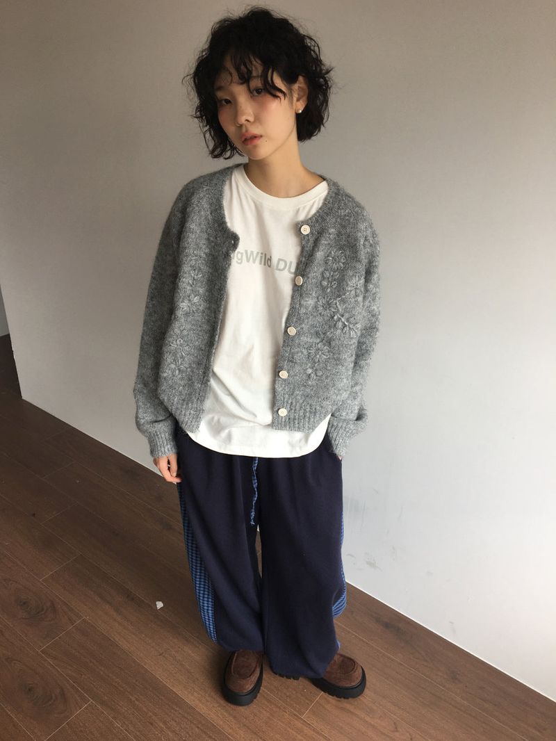フラッフィーアップリケカーディガン (3color)