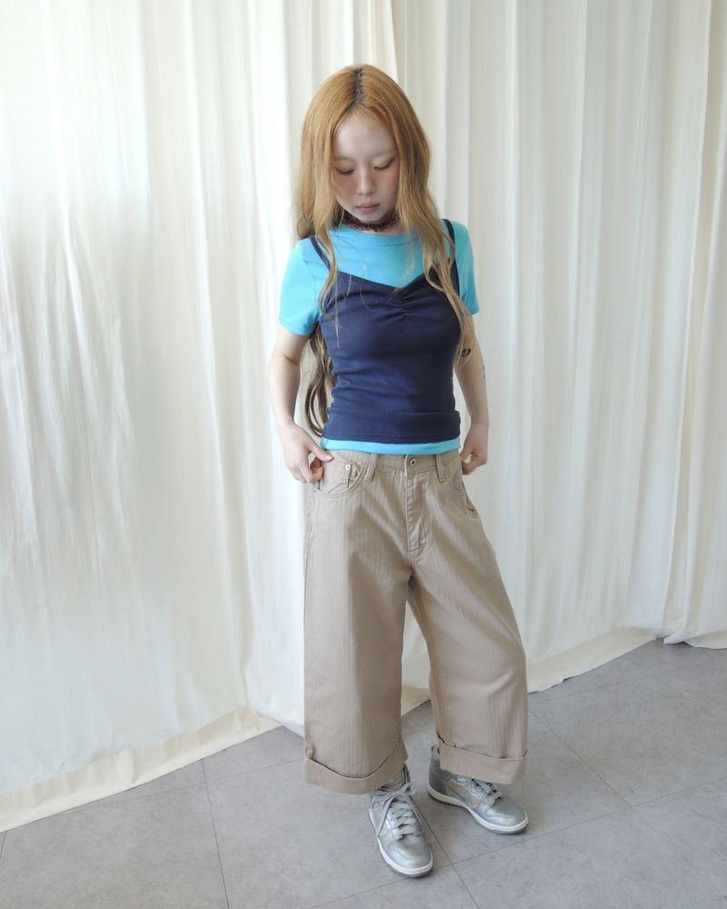 HERRINGBONE ROLL-UP BUCKLE PANTS