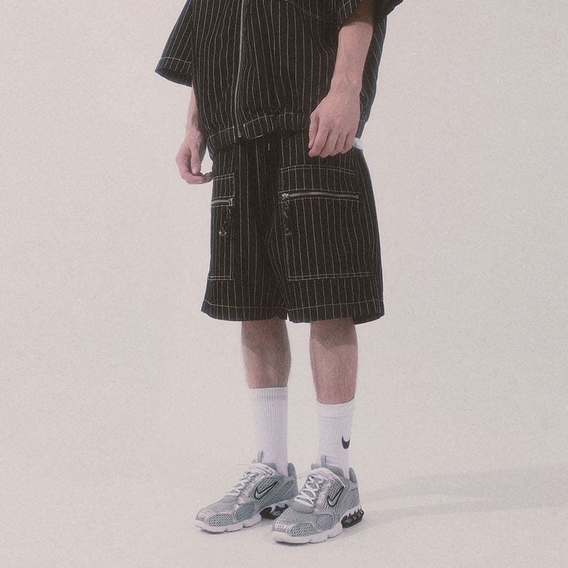 stripe denim shorts_black